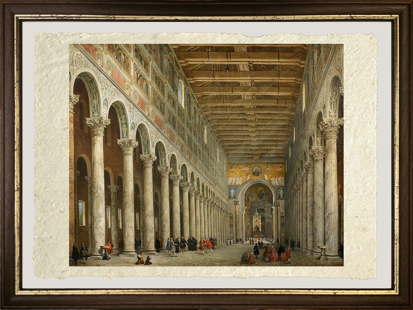 Interno della chiesa di San Paolo Fuori le Mura, Roma di Pannini con cornice