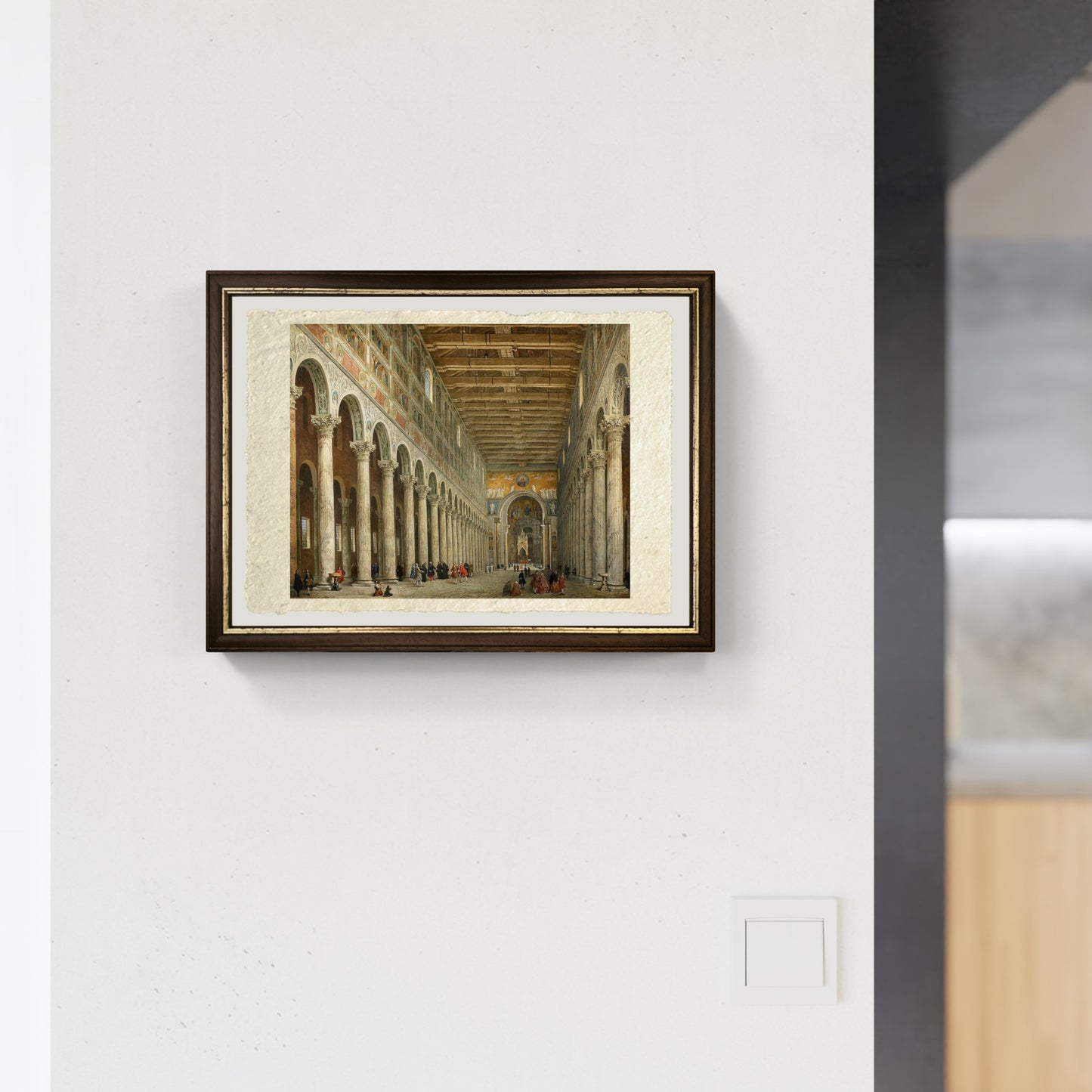 Interno della chiesa di San Paolo Fuori le Mura, Roma di Pannini muro