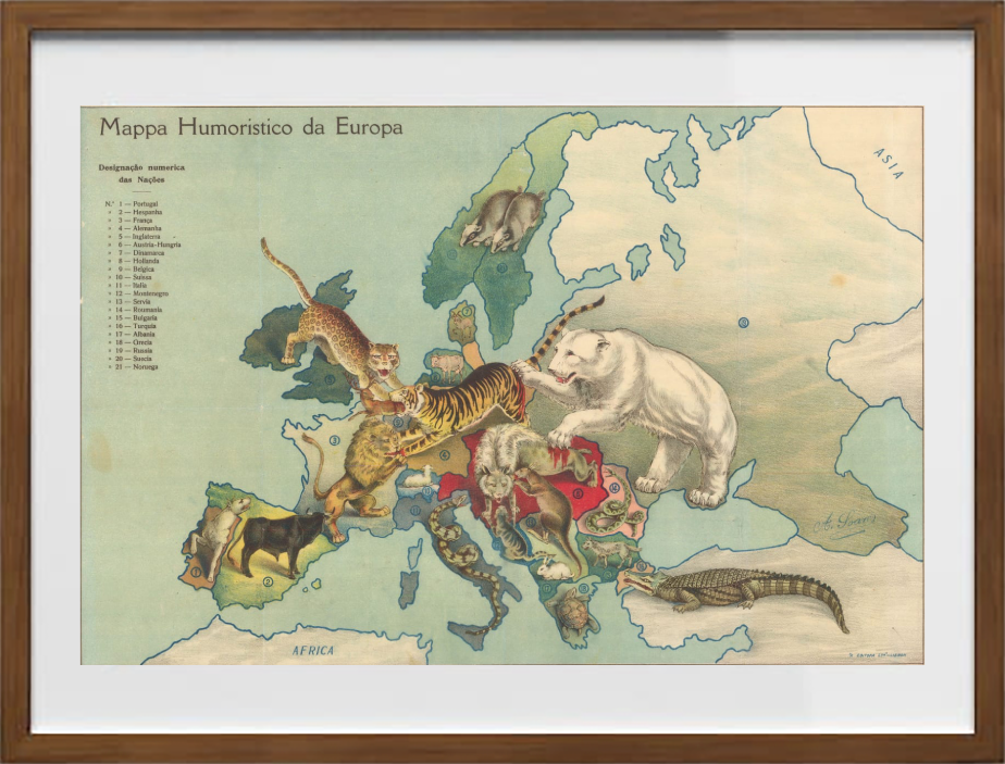 Mappa caricaturale dell'Europa di António Soares