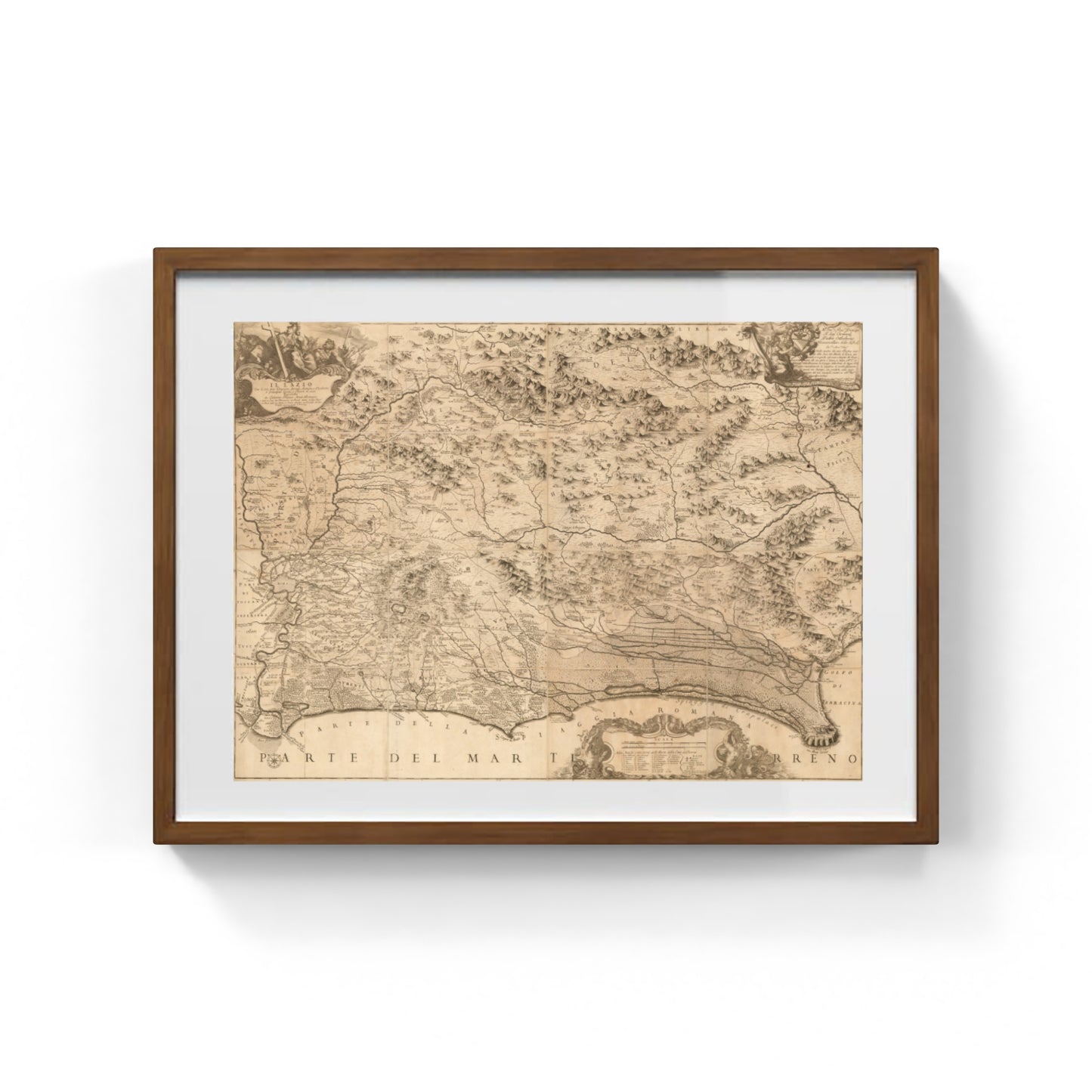 Mappa del Lazio nel 1693 con strade, casali e tenute di Giacomo Giovanni Rossi