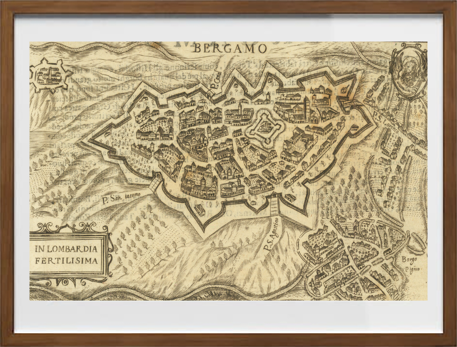 Map of the ancient city of Bergamo by Pietro Bertelli