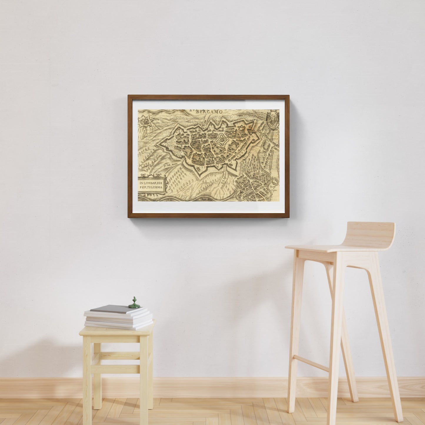 Map of the ancient city of Bergamo by Pietro Bertelli