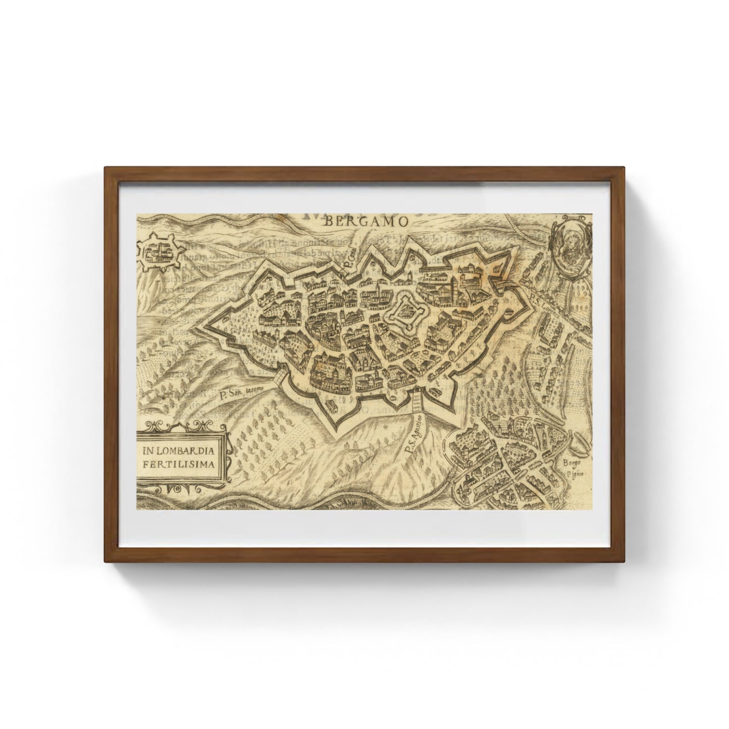 Map of the ancient city of Bergamo by Pietro Bertelli