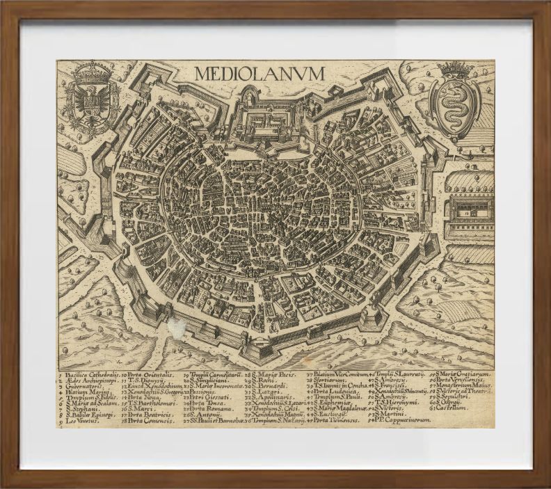 Mappa dell'antica città di Milano di Johann Heinrich von Pflaumern