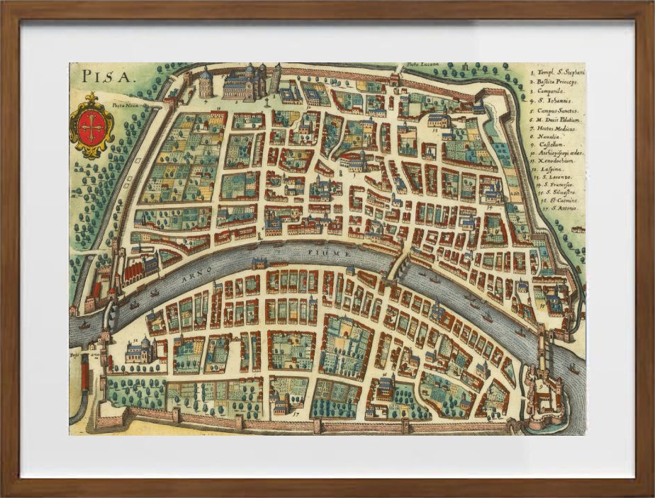 Mappa dell'antica città di Pisa di Matthäus Merian