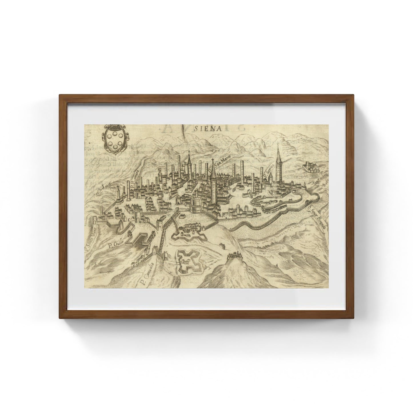 Map of the ancient city of Siena by Pietro Bertelli