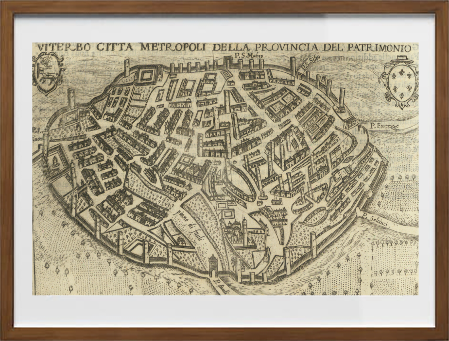 Map of the ancient city of Viterbo by Pietro Bertelli