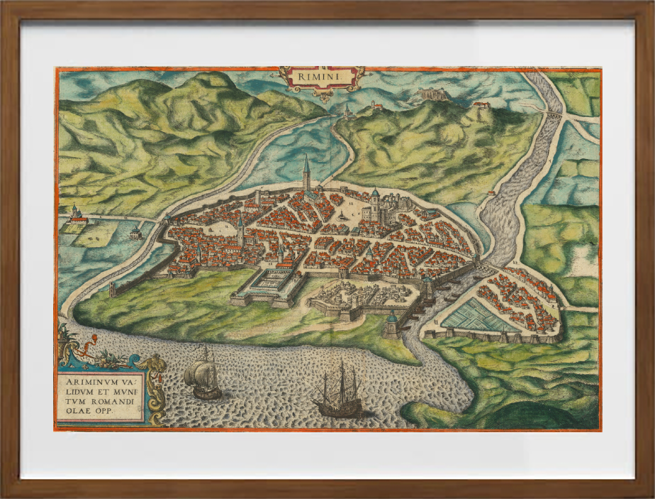 Mappa dell'antica Rimini di Georg Braun e Frans Hogenberg