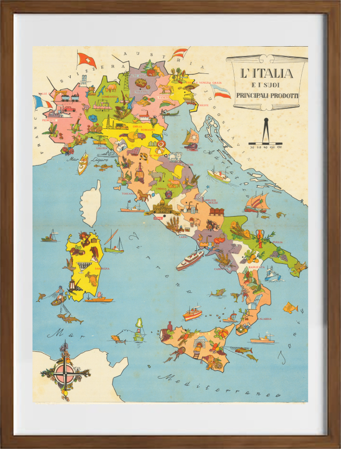 Mappa dell'Italia e dei suoi prodotti tipici
