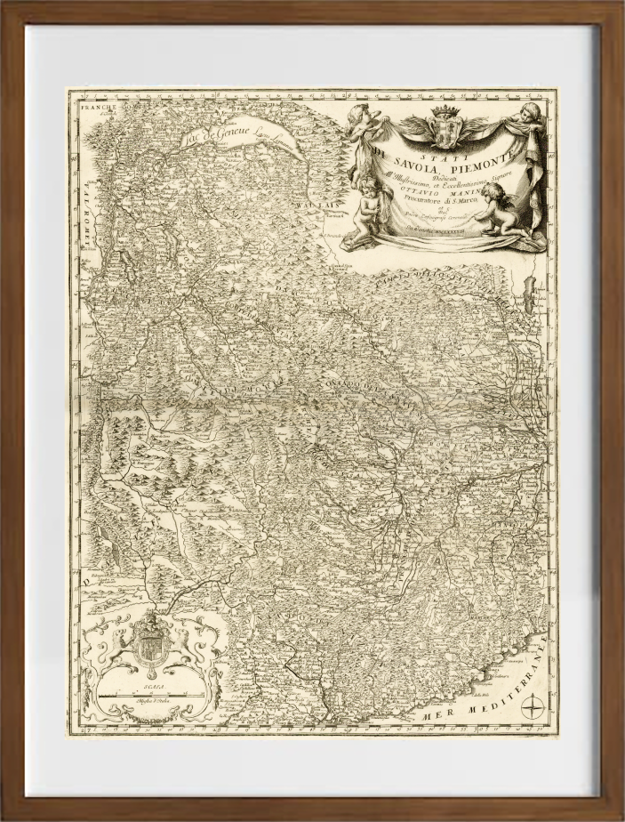 Detailed map of Piedmont and the states of Savoy by Vincenzo Maria Coronelli