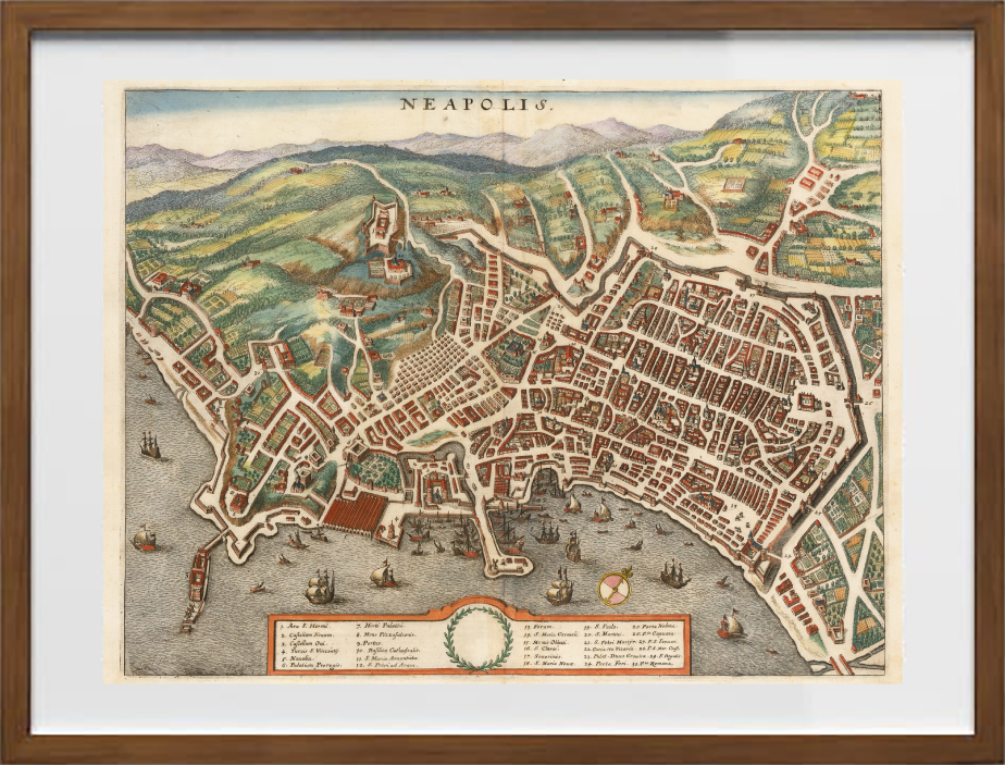 Mappa di Napoli agli inizi del 1600 di Matthäus Merian