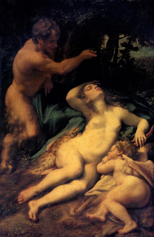 Venere e Amore spiati da un satiro di Correggio su pregiata carta Amalfi