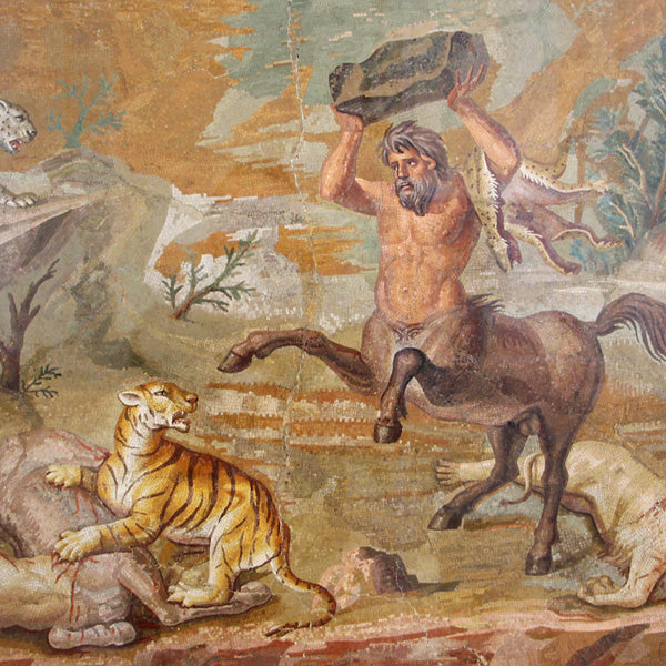 Mosaic of the fight between Centaurs and Beasts