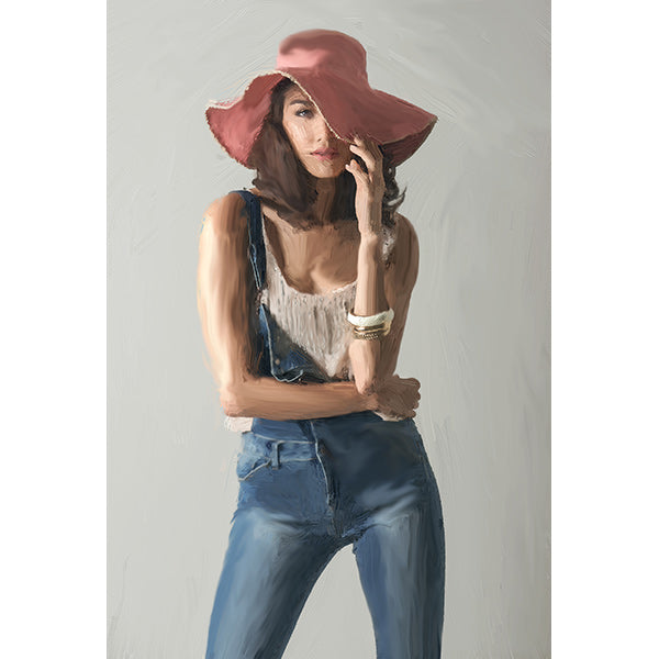 Ragazza con salopette di jeans