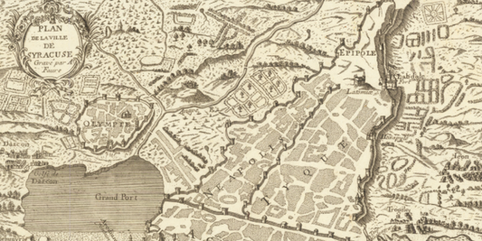 Pianta dell'antica città di Siracusa di Joannem Faure: esempio di vertice tecnico ed estetico della cartografia francese Settecentesca