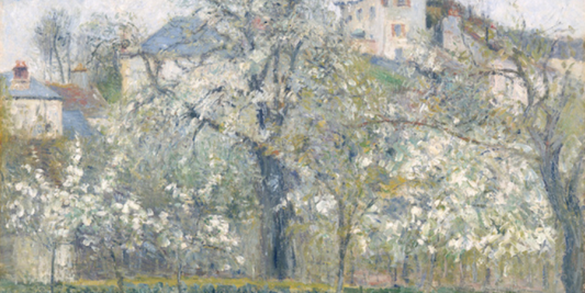 Printemps. Pruniers en fleurs di Camille Pissarro: la fioritura come simbolo del perpetuo rinnovamento della natura