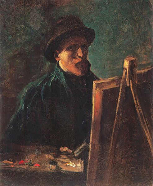 Autoritratto al cavalletto con cappello di feltro scuro di Van Gogh su pregiata carta Amalfi