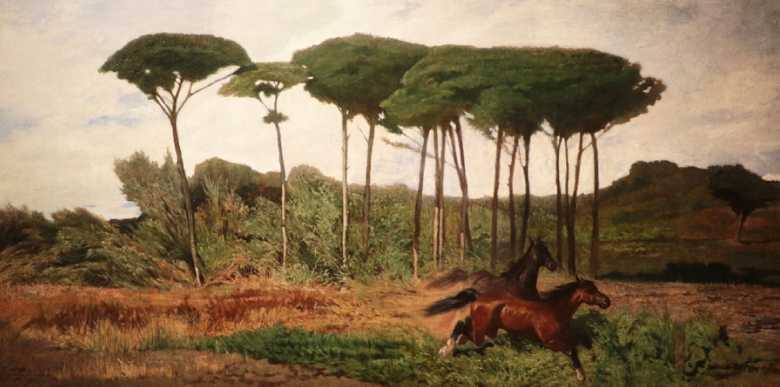 Cavalli bradi alla pineta di Tombolo di Giovanni Fattori su pregiata carta Amalfi