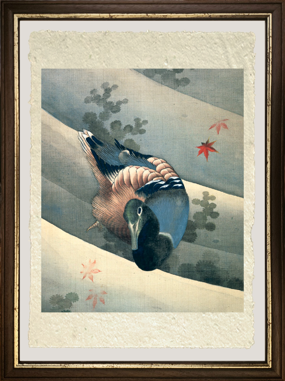 Dettaglio di Anatra che nuota in acqua di Katsushika Hokusai su carta Amalfi 