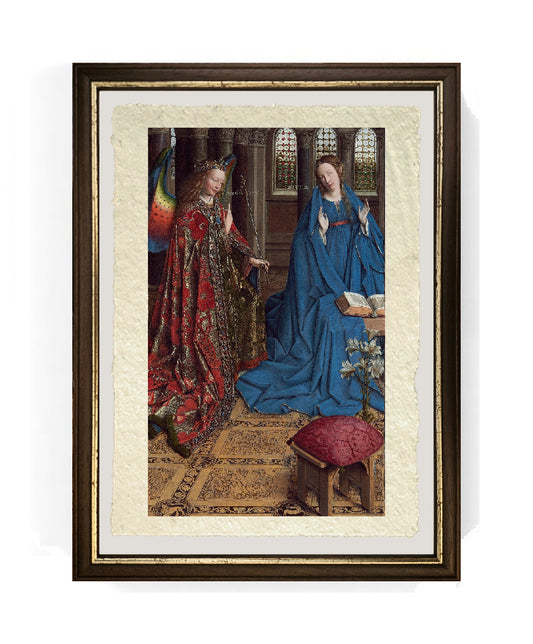 L'Annunciazione (dettaglio) - Jan van Eyck su pregiata carta Amalfi