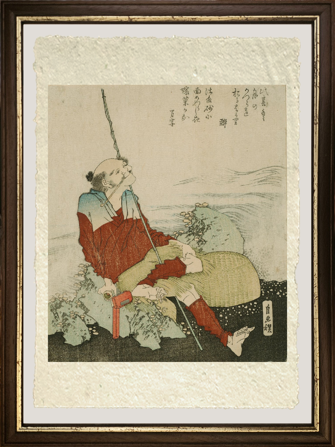 Dettaglio su carta Amalfi dell’Autoritratto come Pescatore di Katsushika Hokusai