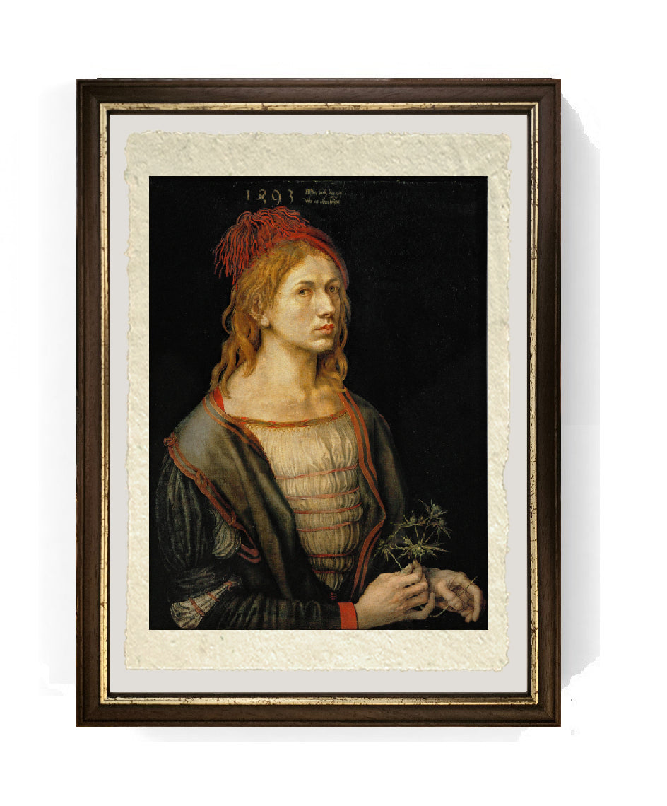 Autoritratto con fiore d'eringio - Albrecht Dürer su pregiata carta Amalfi