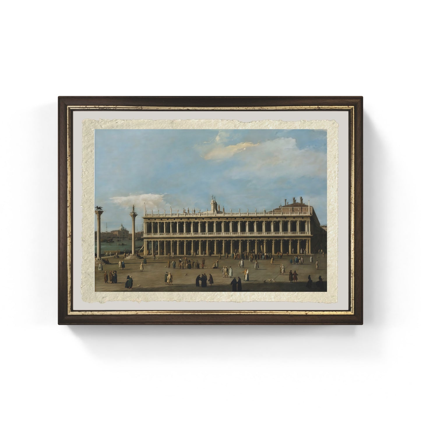 La Biblioteca e la Piazzetta, Venezia vista da palazzo Ducale di Giovanni Antonio Canal detto Canaletto su carta Amalfi