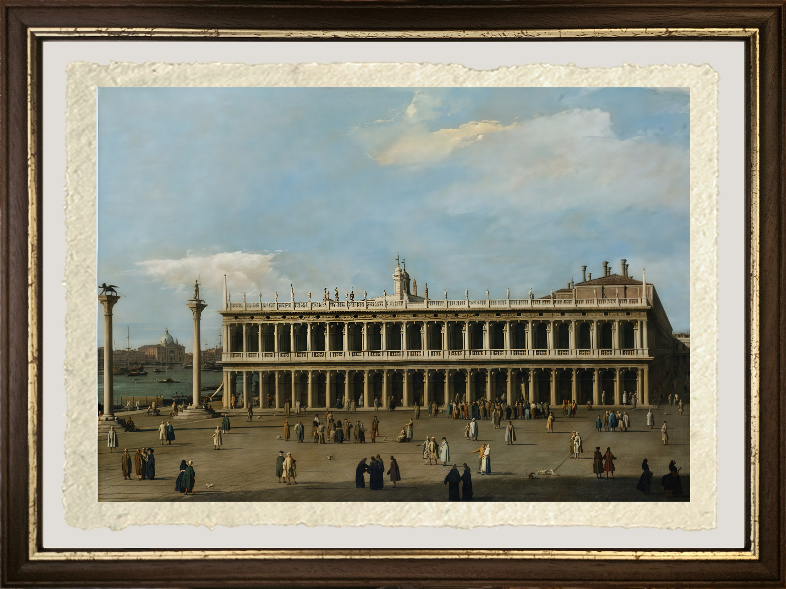 Dettaglio de La Biblioteca e la Piazzetta, Venezia vista da palazzo Ducale di Giovanni Antonio Canal detto Canaletto su carta Amalfi