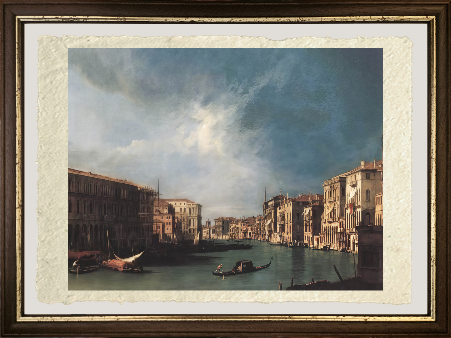 Dettaglio de Il Canal Grande dal Rialto verso nord di Giovanni Antonio Canal detto Canaletto su carta Amalfi