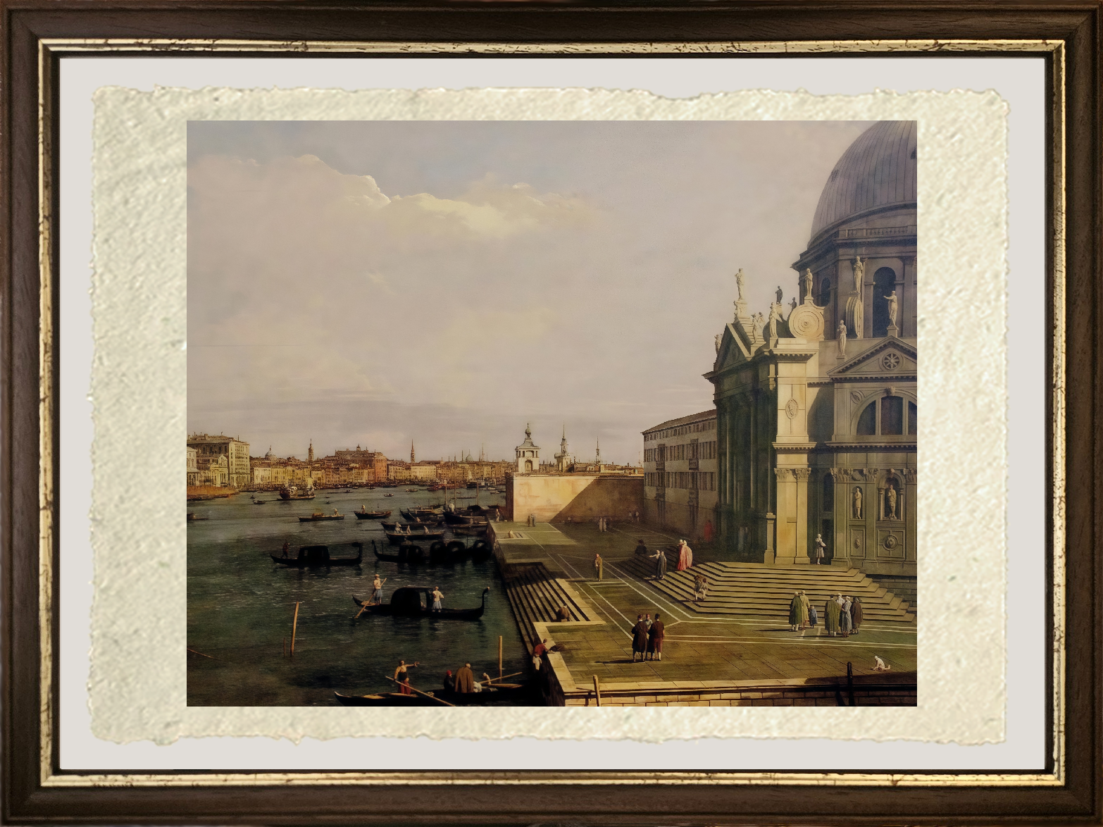 Dettaglio de Il Canal Grande presso  la chiesa della Salute di Giovanni Antonio Canal detto Canaletto su carta Amalfi
