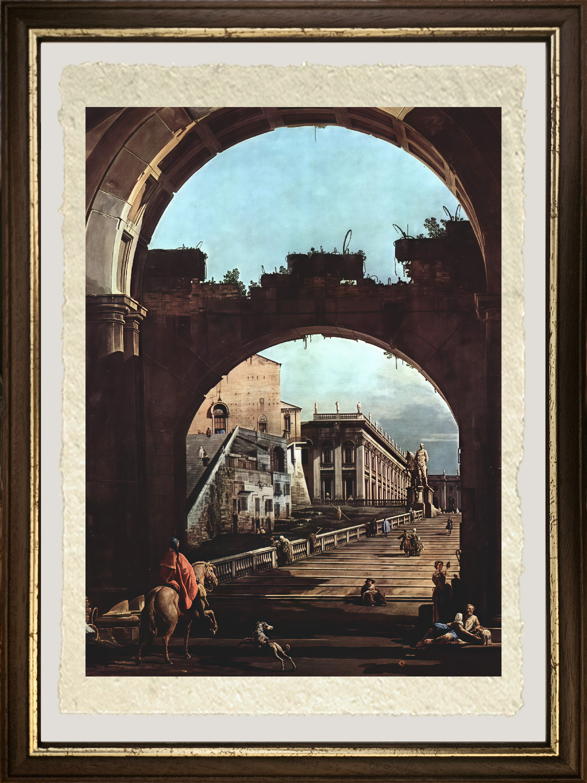 Dettaglio di Capriccio Romano, Campidoglio di Giovanni Antonio Canal detto Canaletto su carta Amalfi