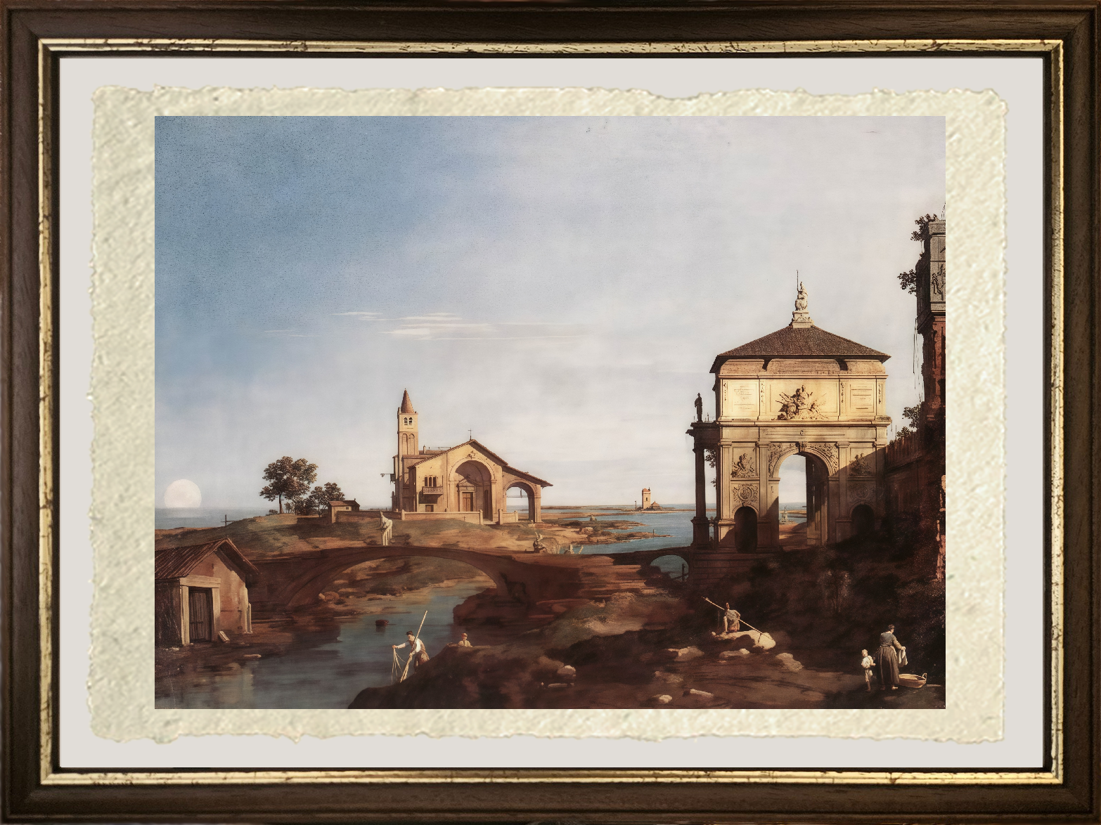 Dettaglio di Capriccio con motivi veneziani di Giovanni Antonio Canal detto Canaletto su carta Amalfi