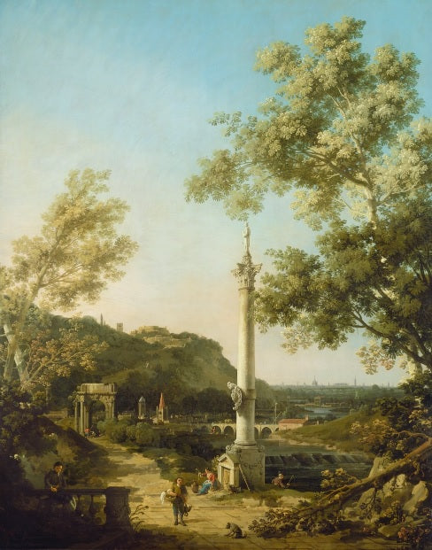 Capriccio paesaggistico inglese con una colonna - Giovanni Antonio Canal detto Canaletto