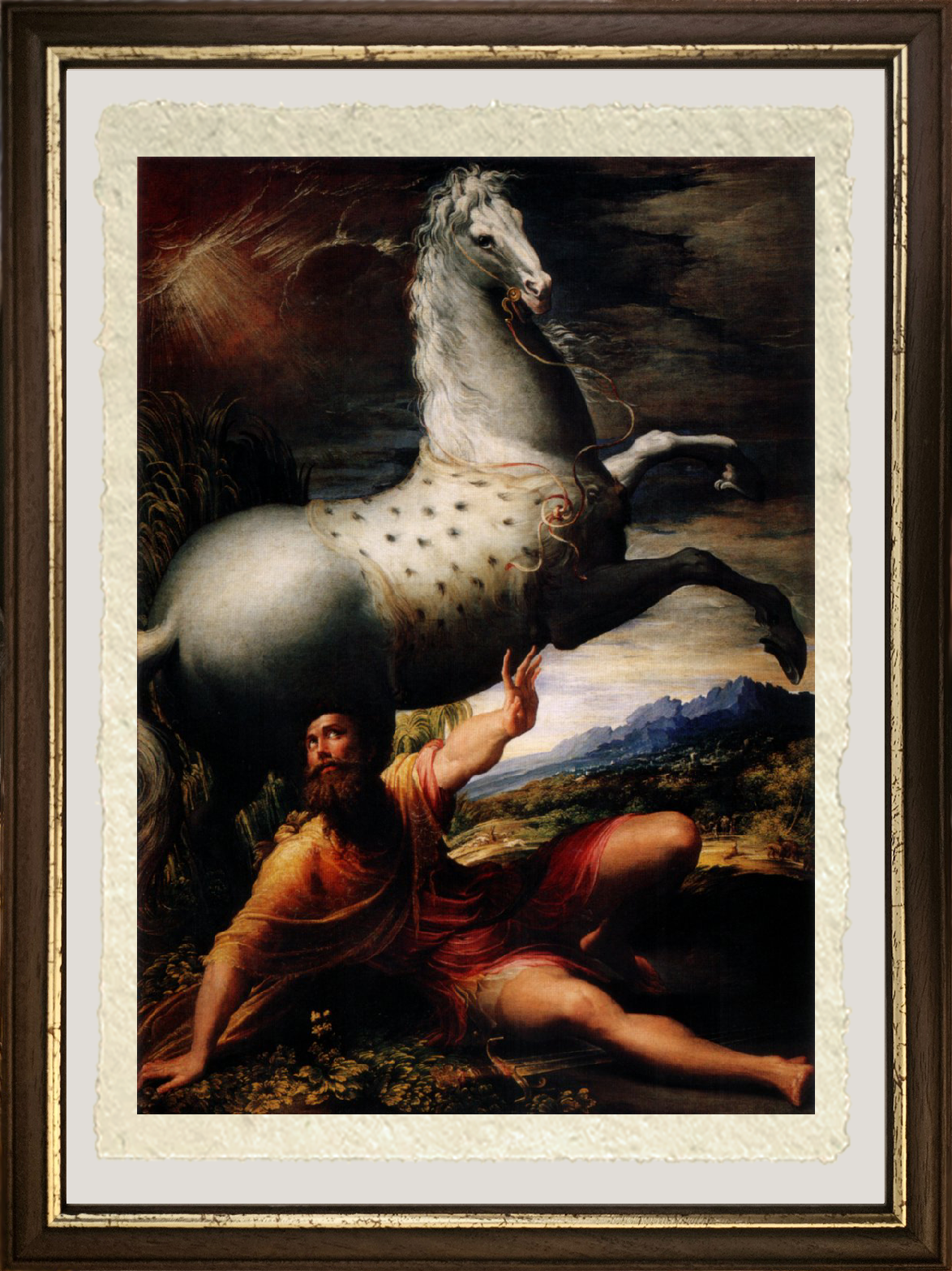 Dettaglio di Conversione di San Paolo di Parmigianino su carta Amalfi