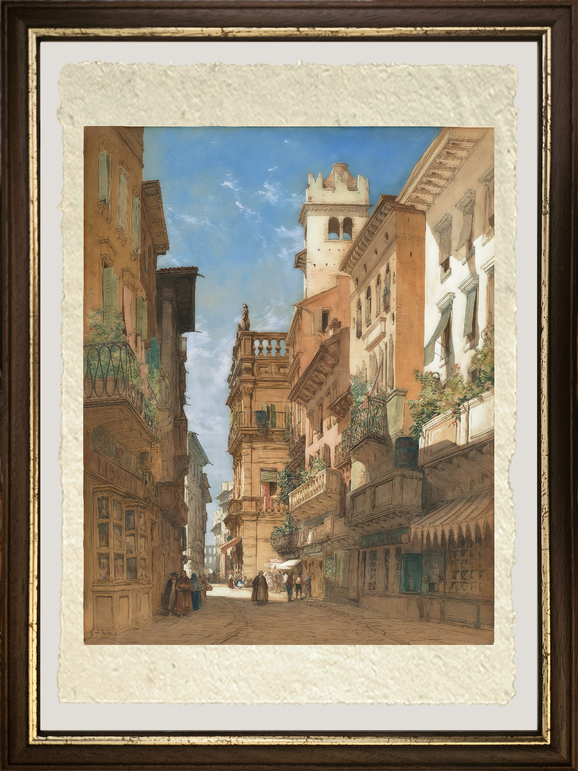 Dettaglio di Corso Sant'Anastasia con il Palazzo Maffei a Verona di William Callow su carta Amalfi