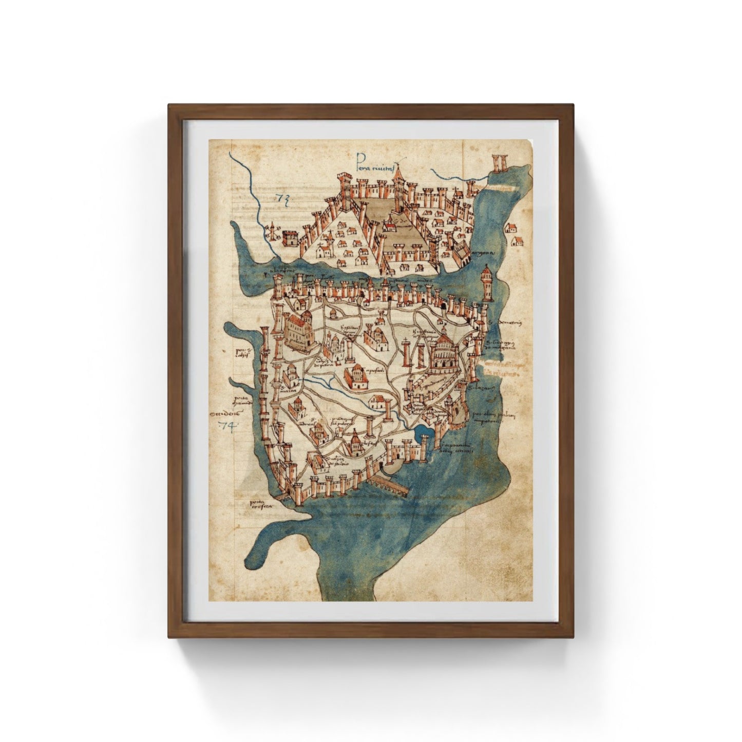 Ancient map of Constantinople created by Buondelmonti in 1475 