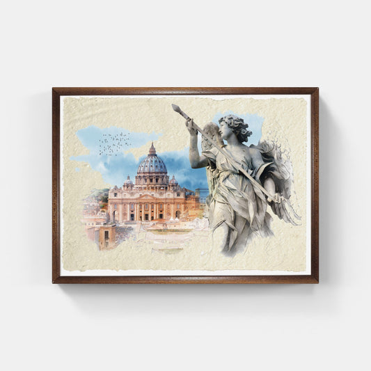 Basilica di San Pietro con Angelo. Acquerello