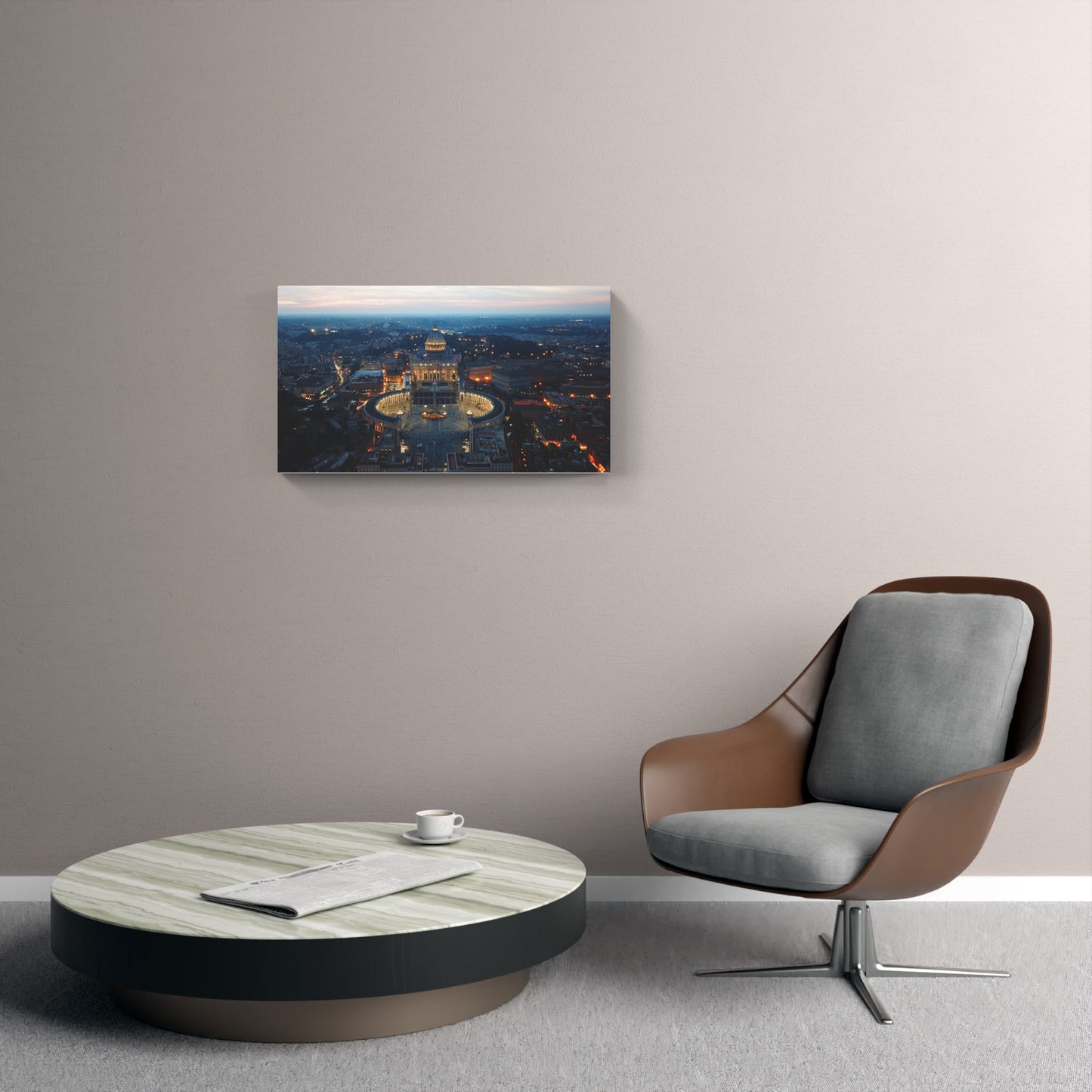 Aerial view of St. Peter's at night, Rome