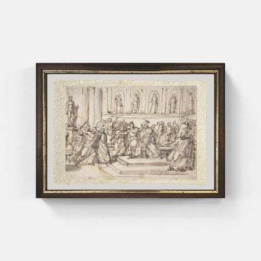 The assassination of Caesar by Vincenzo Camuccini, drawing on refined Amalfi paper