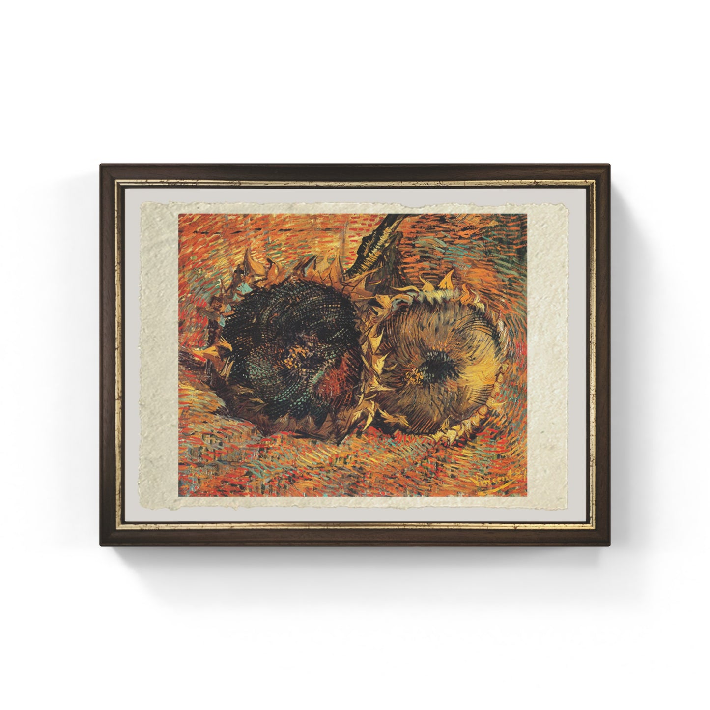 Natura morta con due girasoli di Van Gogh su pregiata carta Amalfi