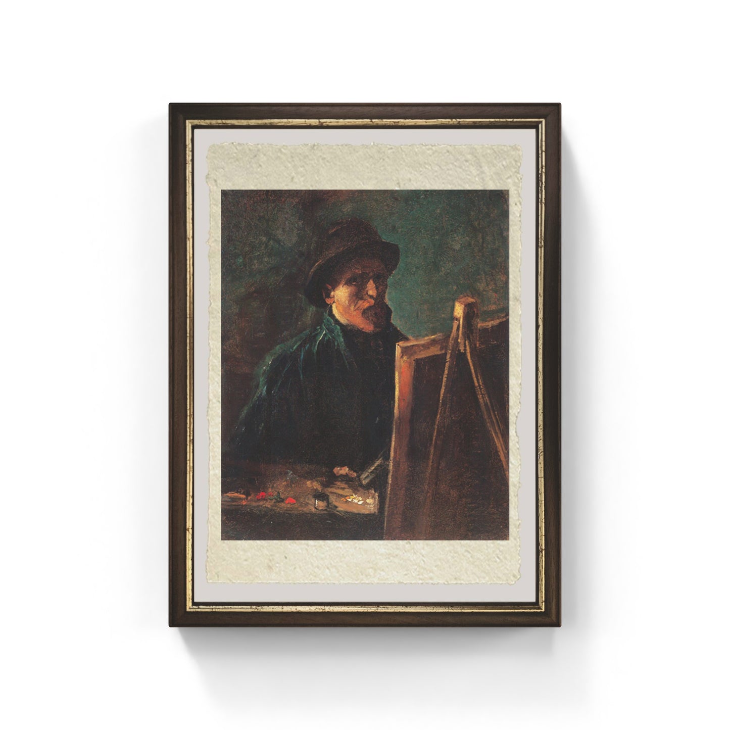 Autoritratto al cavalletto con cappello di feltro scuro di Van Gogh su pregiata carta Amalfi