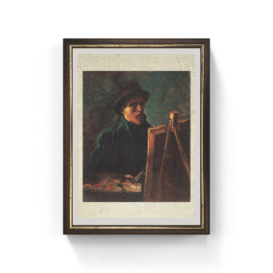 Autoritratto al cavalletto con cappello di feltro scuro di Van Gogh su pregiata carta Amalfi