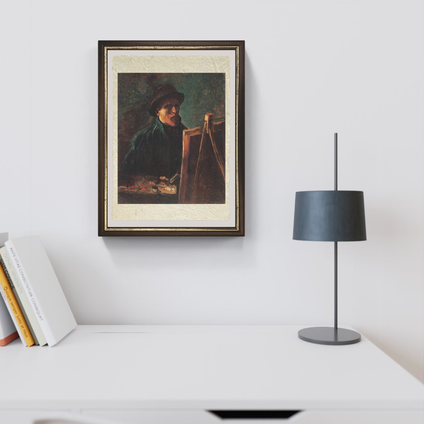 Autoritratto al cavalletto con cappello di feltro scuro di Van Gogh su pregiata carta Amalfi