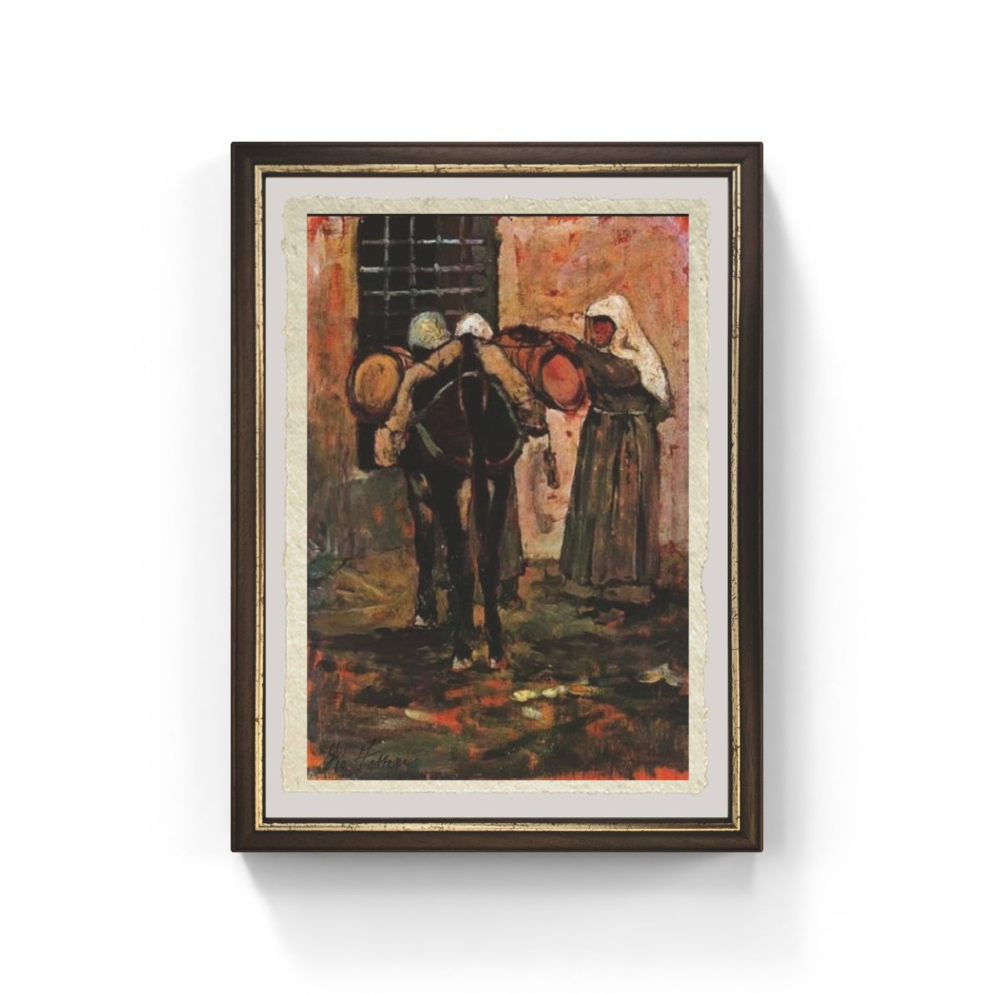 Suora con asino di Giovanni Fattori su pregiata carta Amalfi