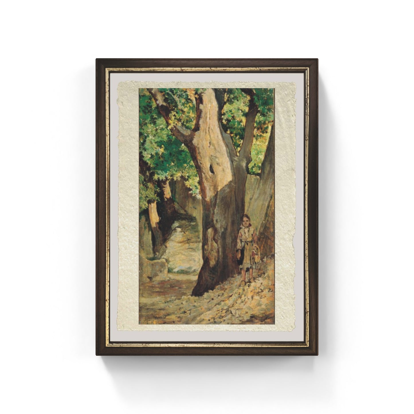 Bambina in un bosco di Giovanni Fattori su pregiata carta Amalfi