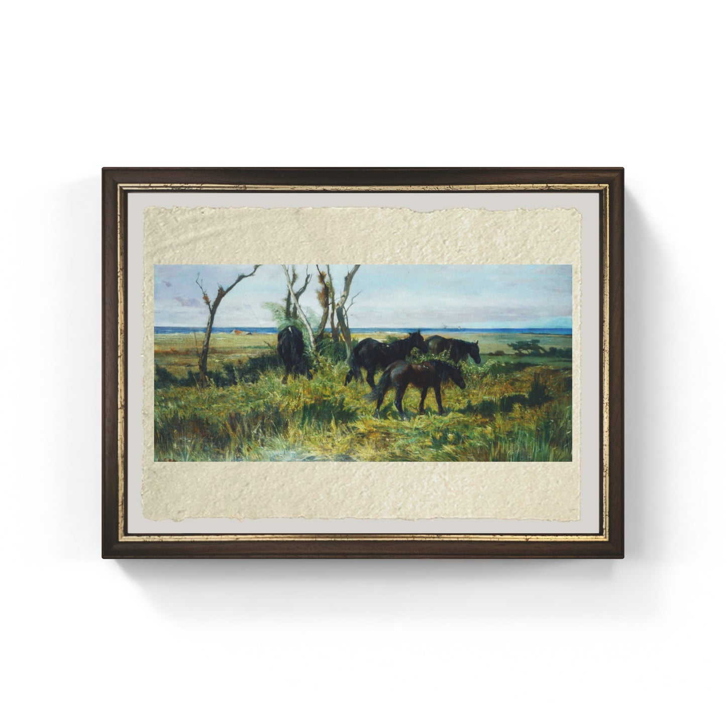 Cavalli al pascolo di Giovanni Fattori su pregiata carta Amalfi