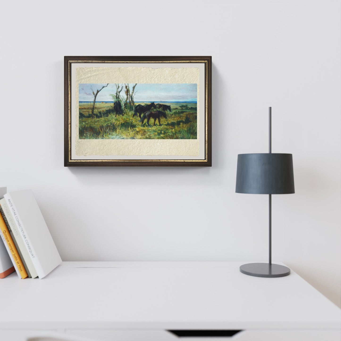 Cavalli al pascolo di Giovanni Fattori su pregiata carta Amalfi