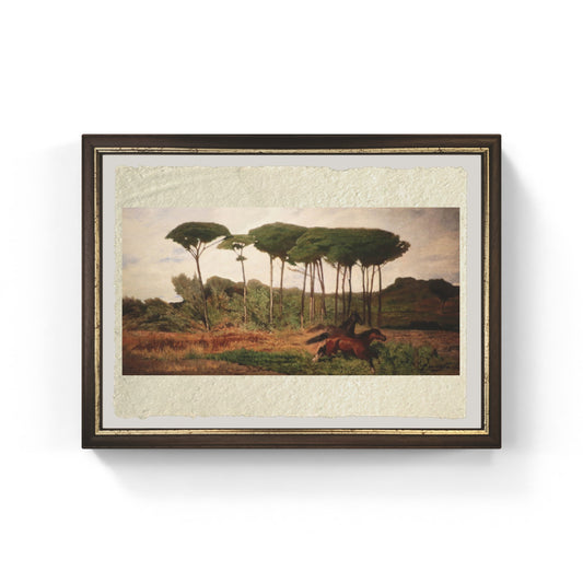 Cavalli bradi alla pineta di Tombolo di Giovanni Fattori su pregiata carta Amalfi