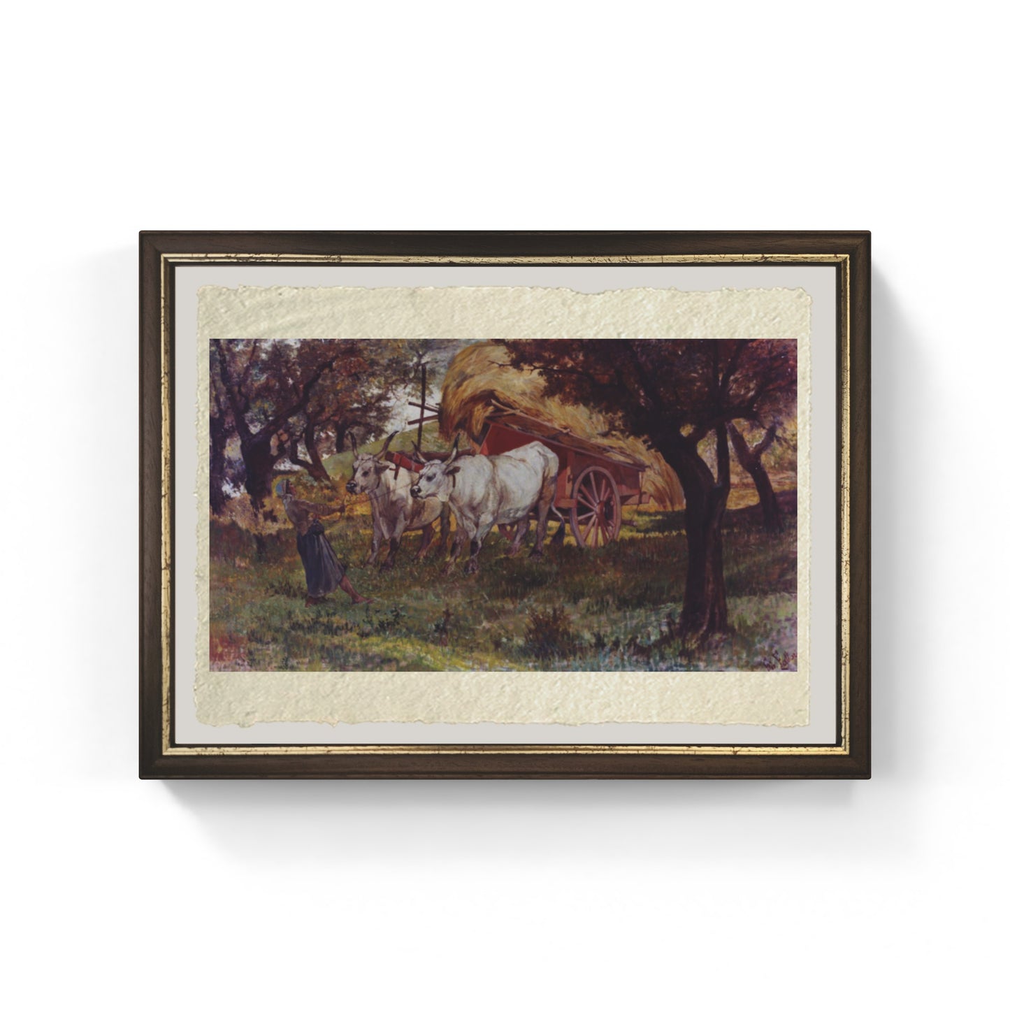 Buoi al carro, carro rosso di Giovanni Fattori su pregiata carta Amalfi