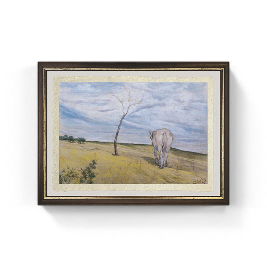 Cavallo bianco al pascolo di Giovanni Fattori su pregiata carta Amalfi